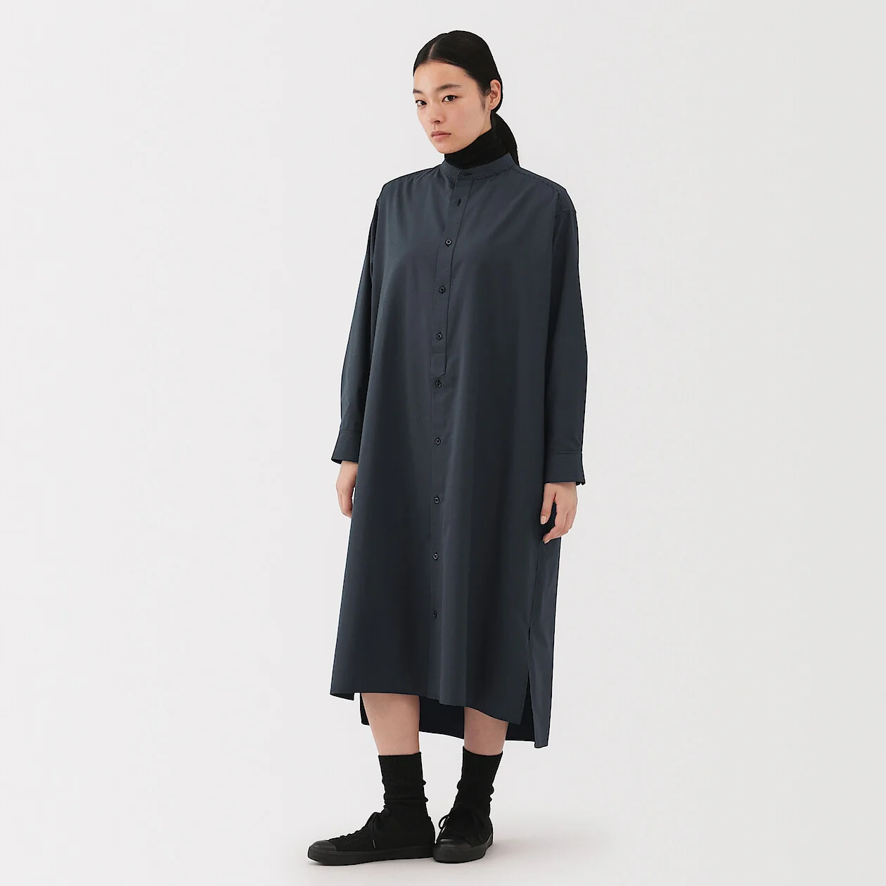 Modal Blend Relaxed Long Sleeve Shirt Dress