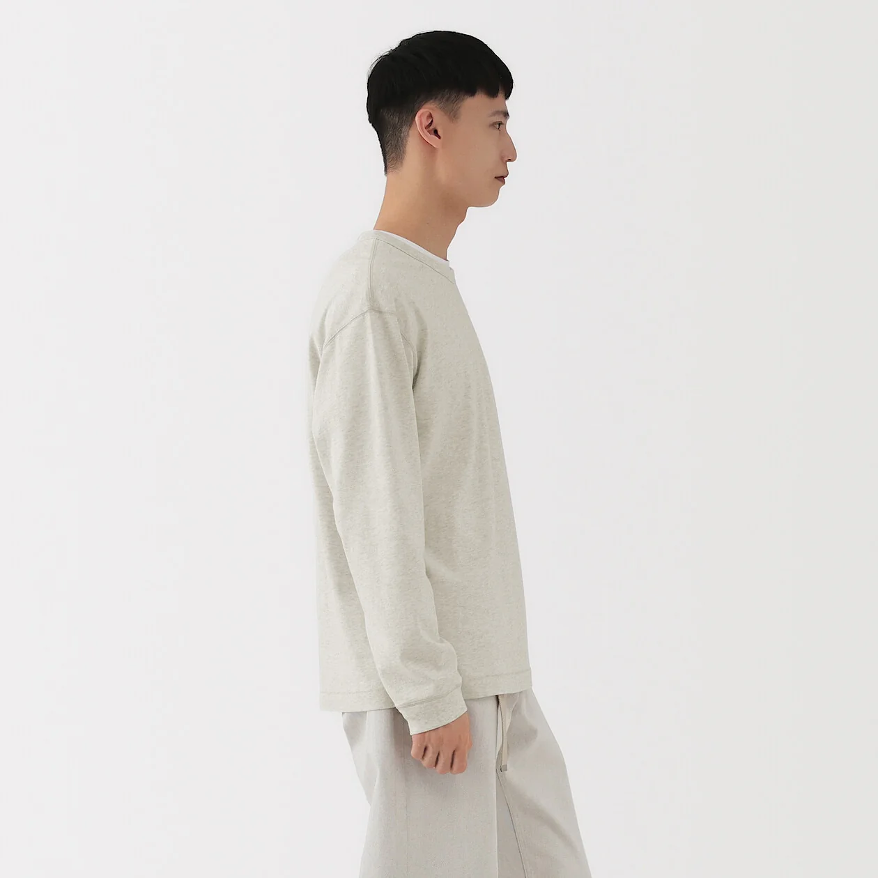 Loopwheel Knitted Crewneck Long Sleeve T-Shirt - Image 3
