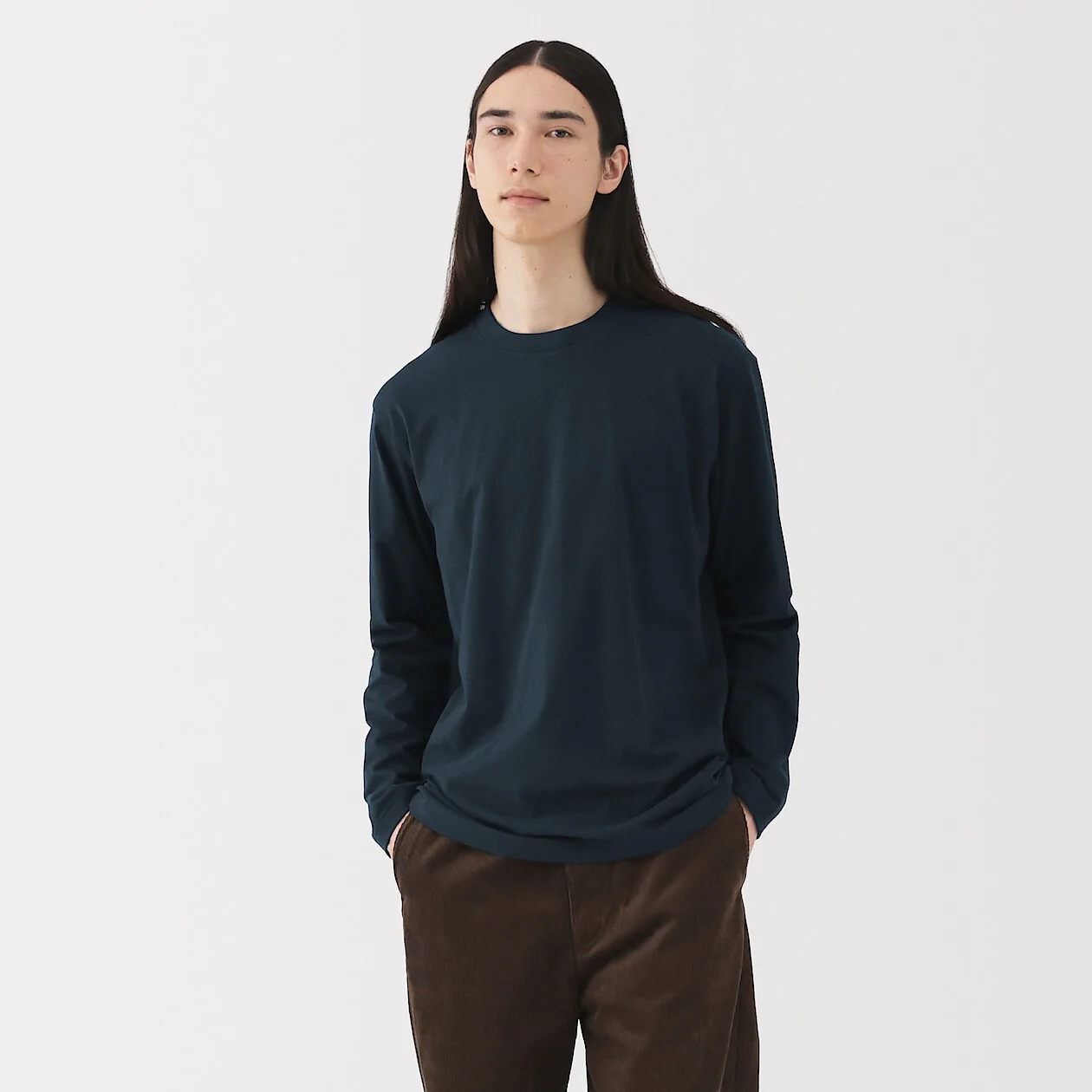 Brushed Jersey Crewneck Long Sleeve T-Shirt - Image 23