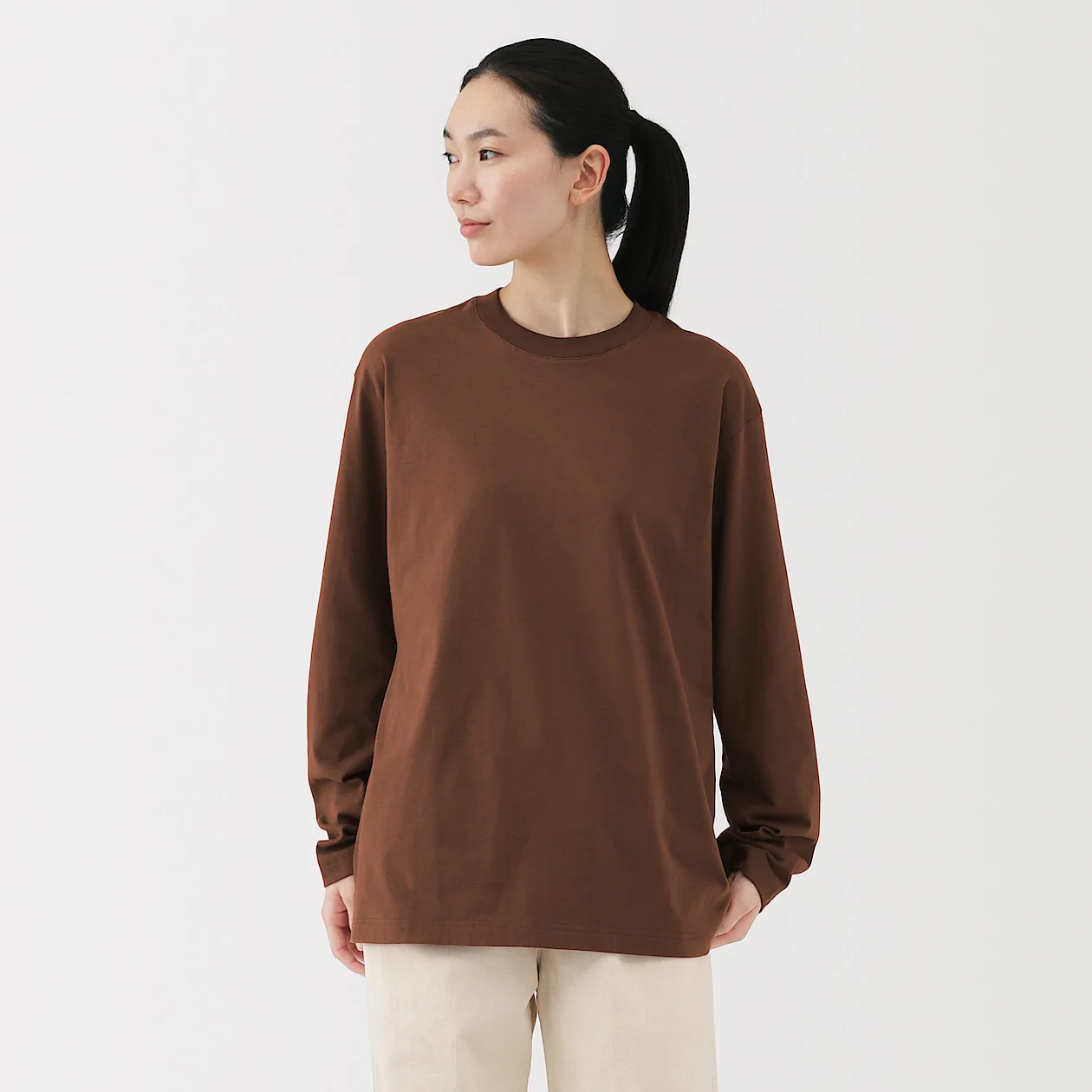 Brushed Jersey Crewneck Long Sleeve T-Shirt - Image 29