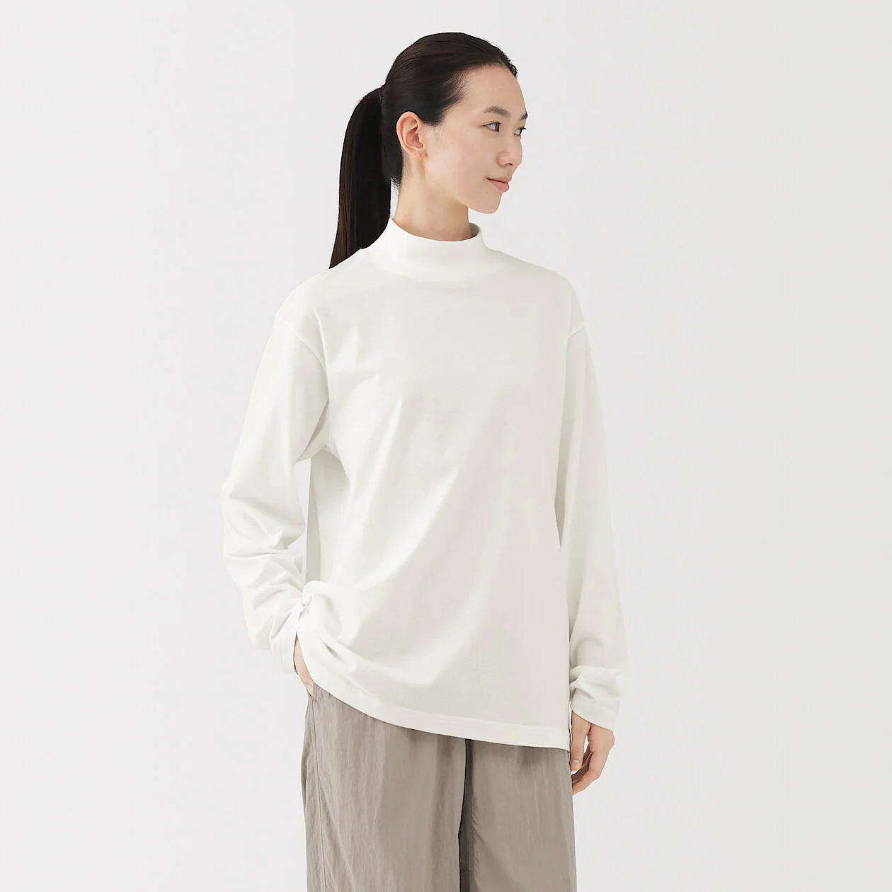Brushed Jersey High Neck Long Sleeve T-Shirt - Image 9