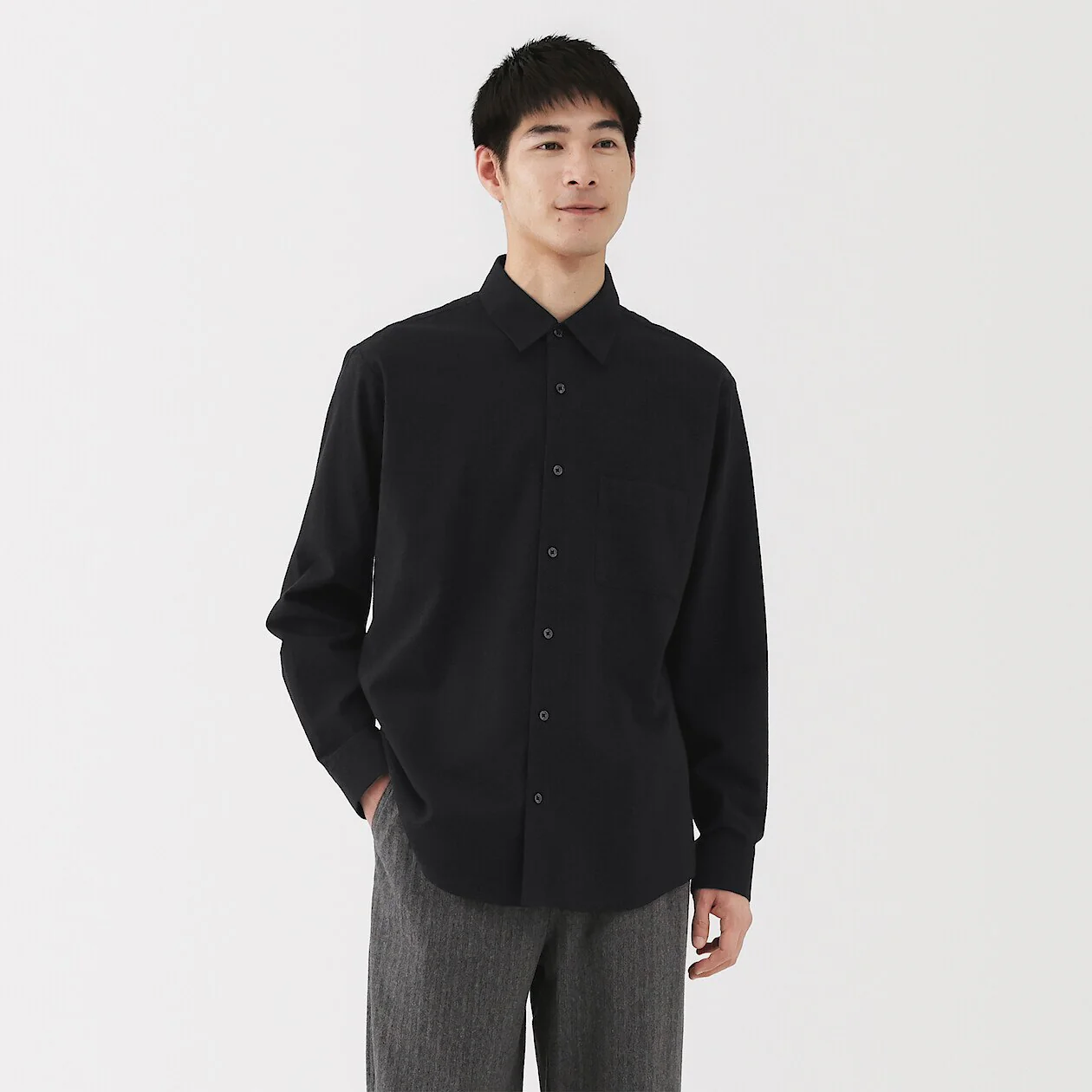 Cotton Wool Blend Flannel Long Sleeve Shirt - Image 9