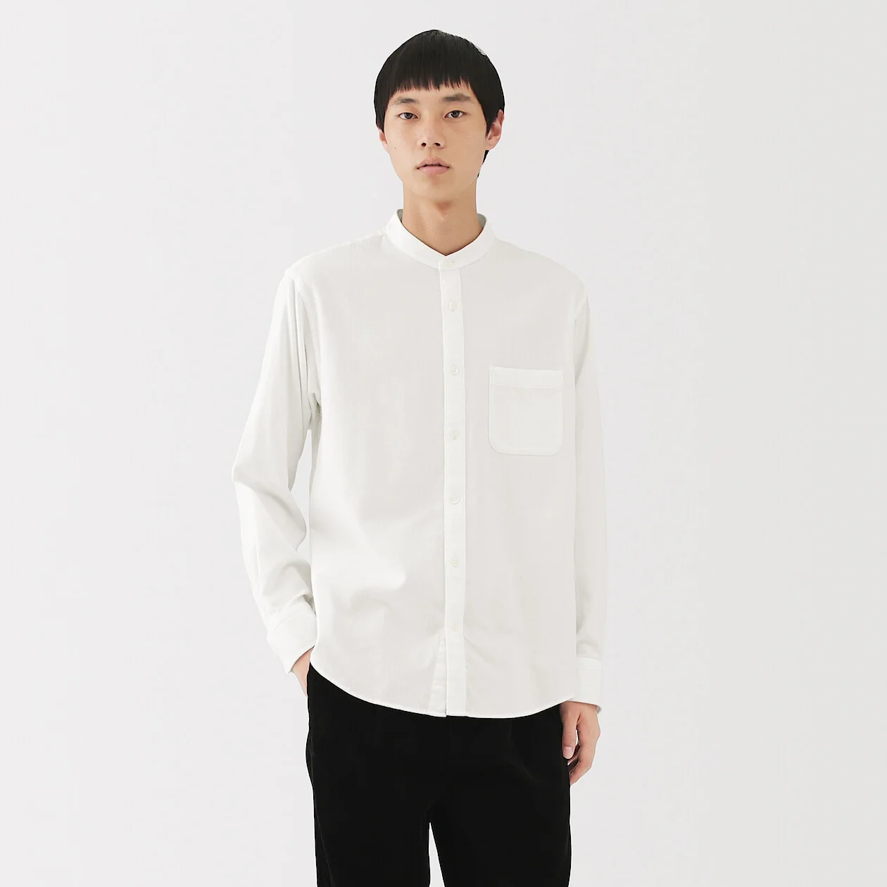 Double Brushed Flannel Stand Collar Long Sleeve Shirt - Image 10