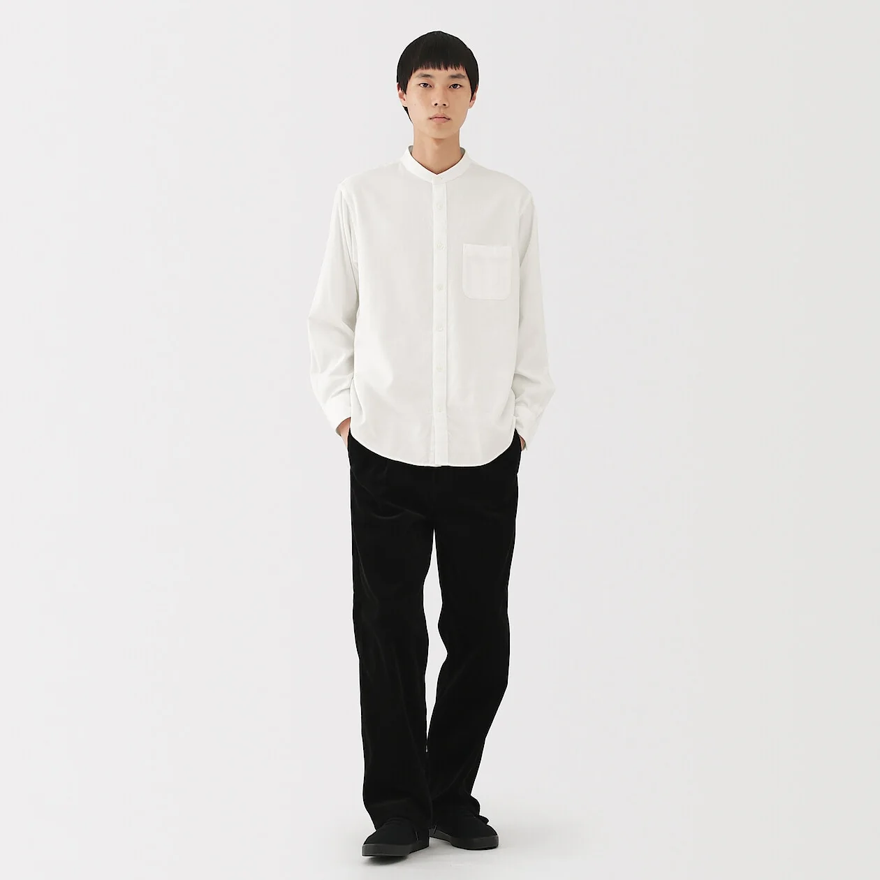 Double Brushed Flannel Stand Collar Long Sleeve Shirt - Image 11