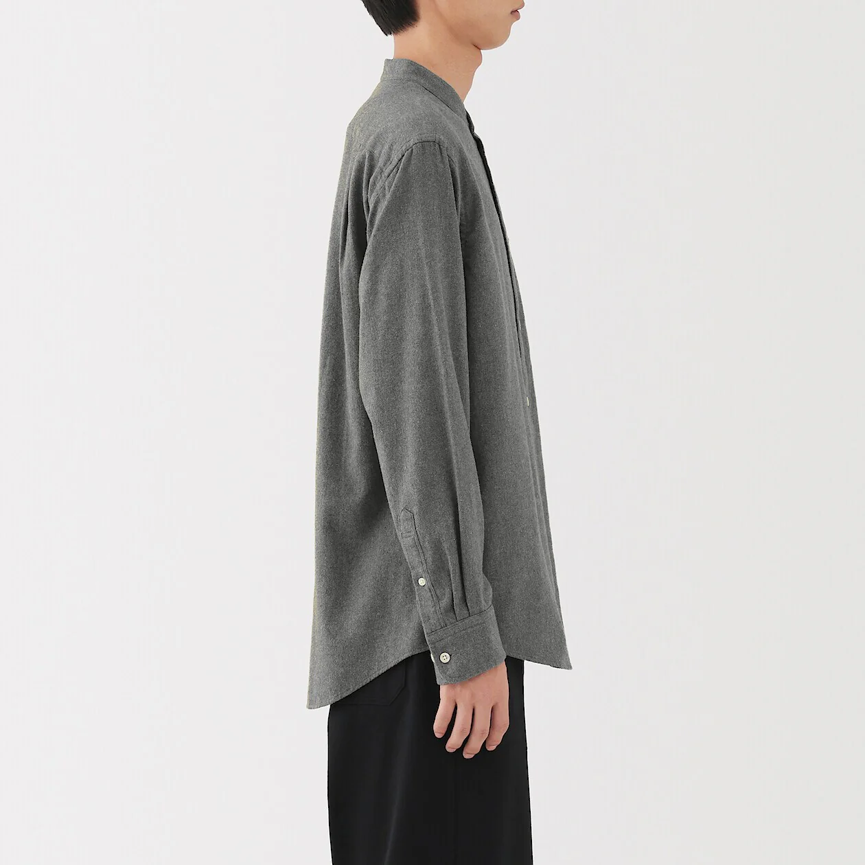 Double Brushed Flannel Stand Collar Long Sleeve Shirt - Image 17