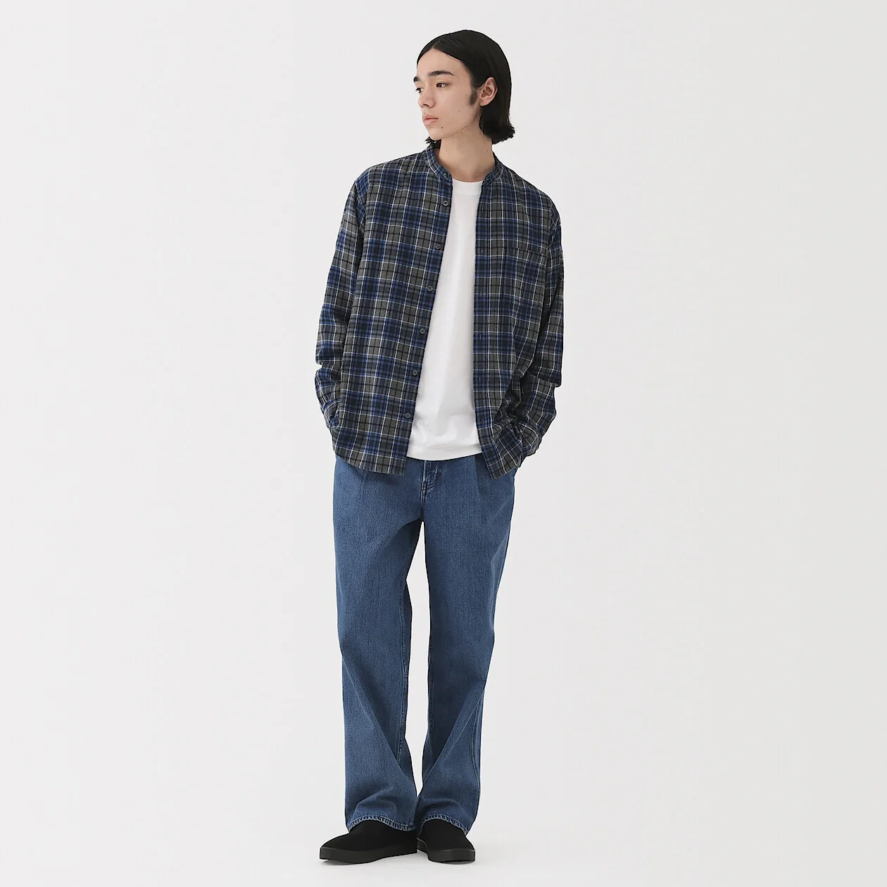 Double Brushed Flannel Stand Collar Long Sleeve Shirt - Image 39
