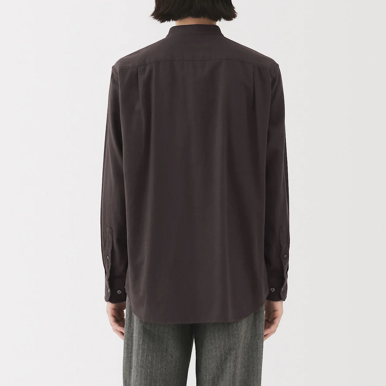 Double Brushed Flannel Stand Collar Long Sleeve Shirt - Image 4