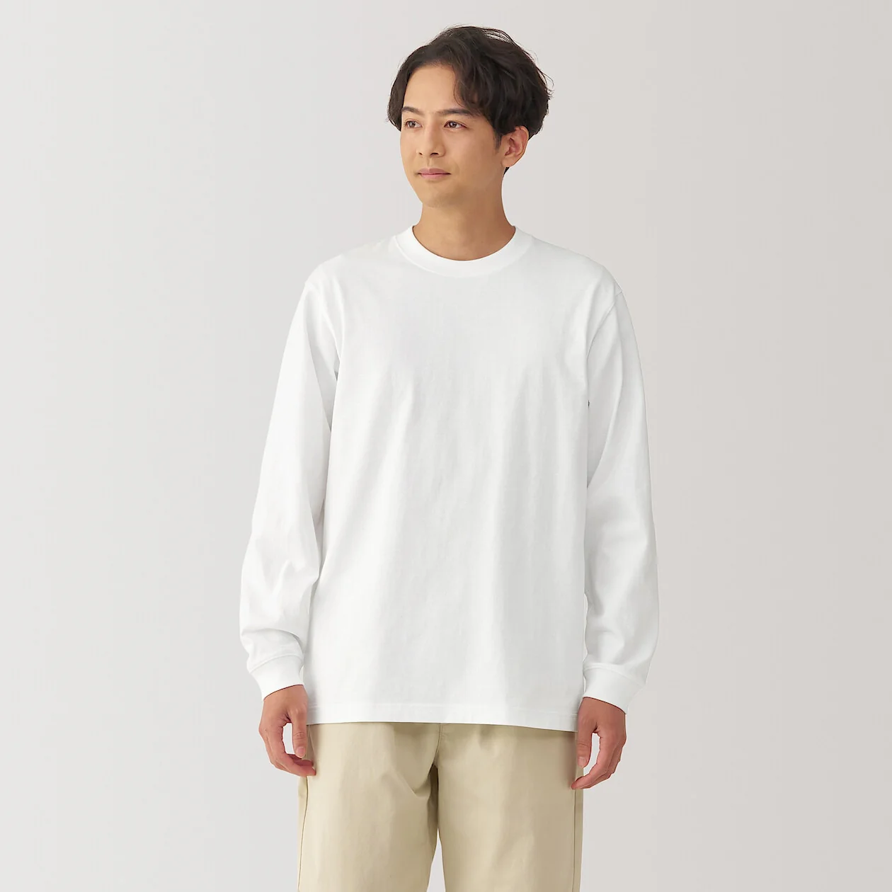 Washed Cotton Heavyweight Crewneck Long Sleeve T-Shirt