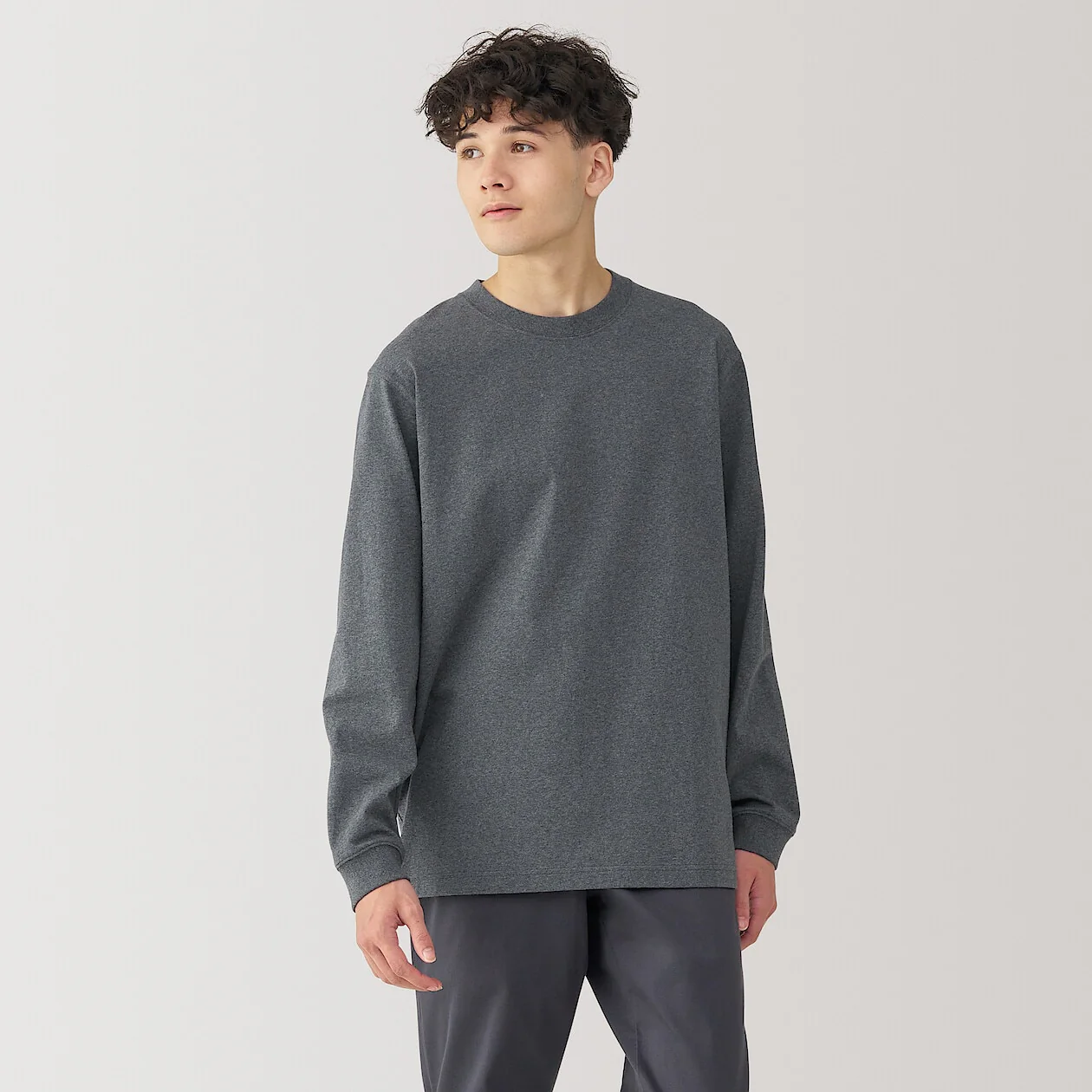 Washed Cotton Heavyweight Crewneck Long Sleeve T-Shirt - Image 36