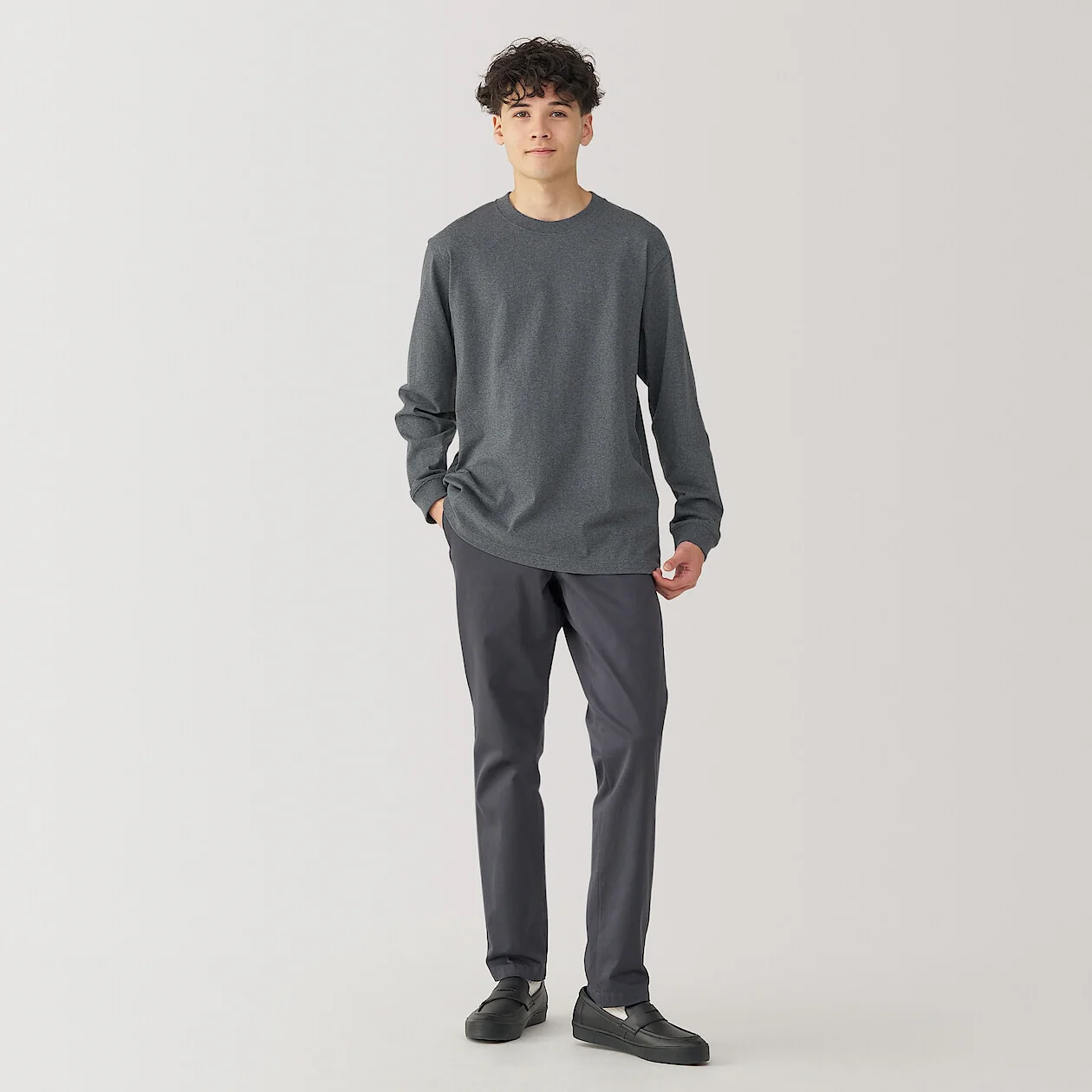 Washed Cotton Heavyweight Crewneck Long Sleeve T-Shirt - Image 37