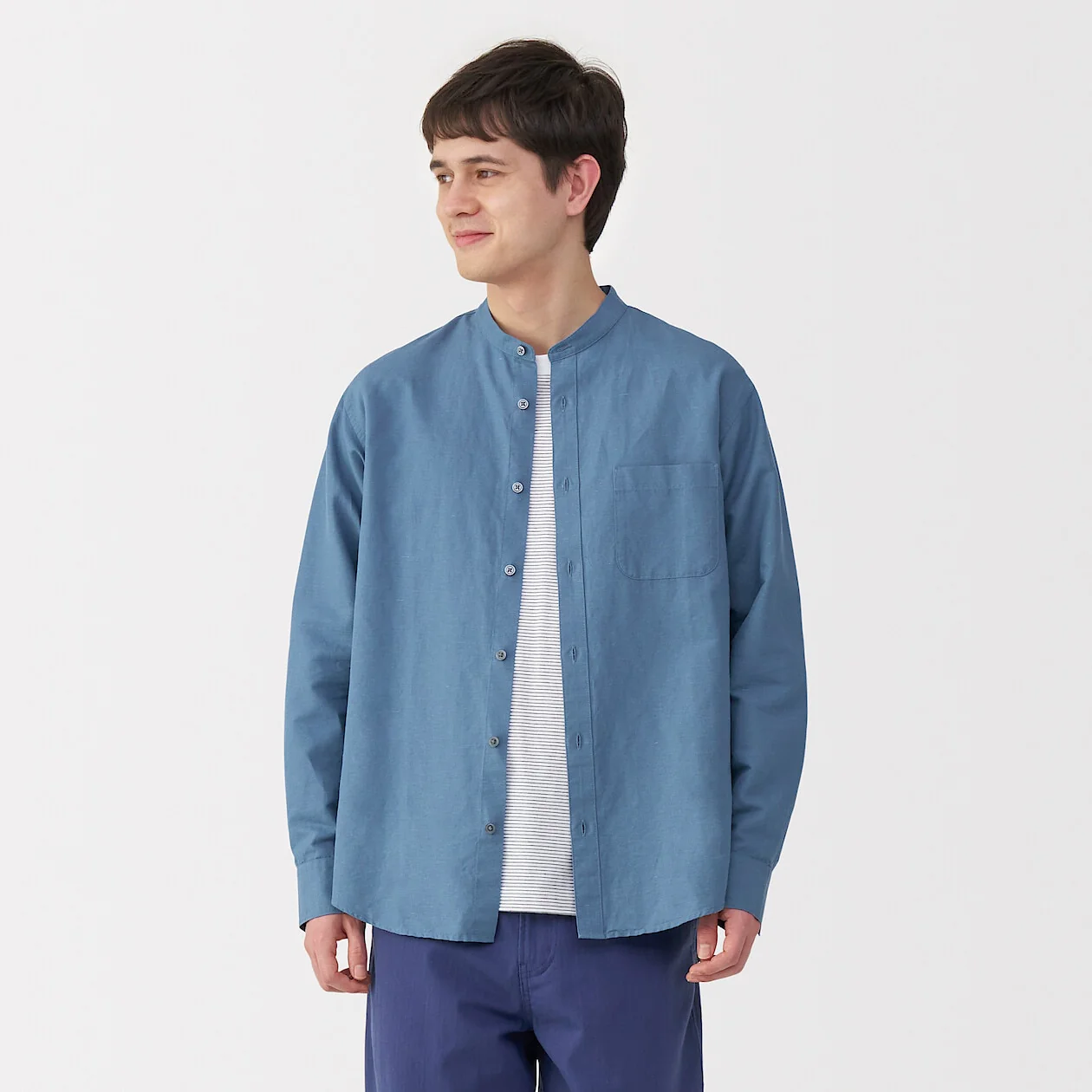 Hemp Cotton Stand Collar Long Sleeve Shirt