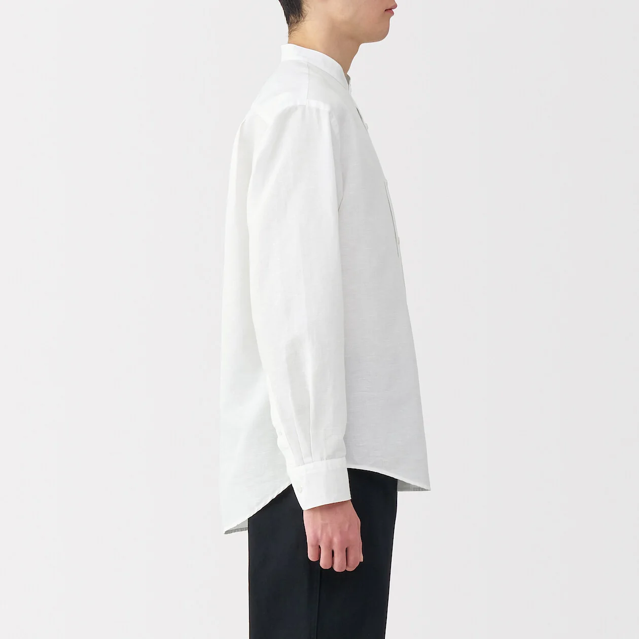 Hemp Cotton Stand Collar Long Sleeve Shirt - Image 11