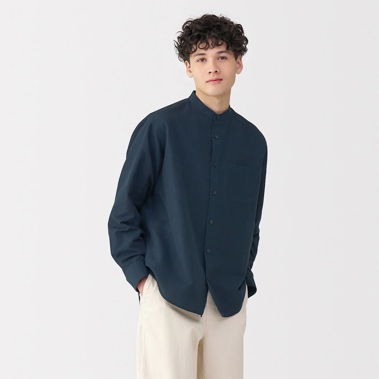 Hemp Cotton Stand Collar Long Sleeve Shirt - Image 17