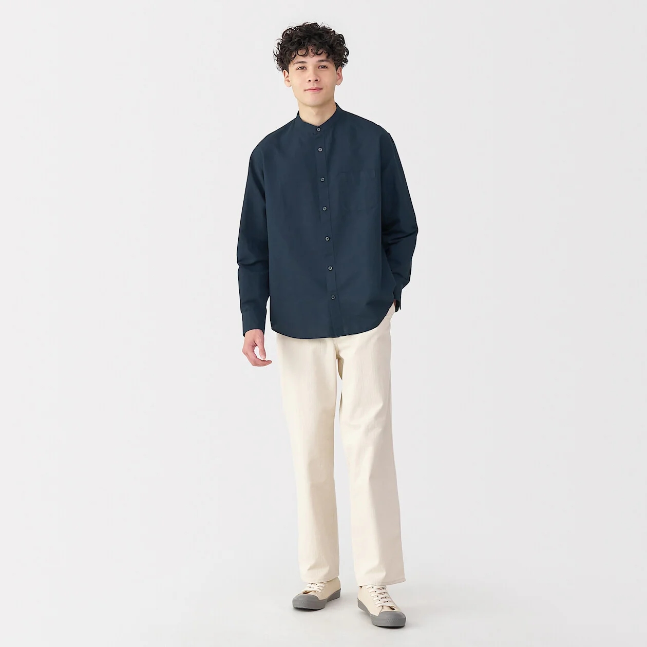 Hemp Cotton Stand Collar Long Sleeve Shirt - Image 18