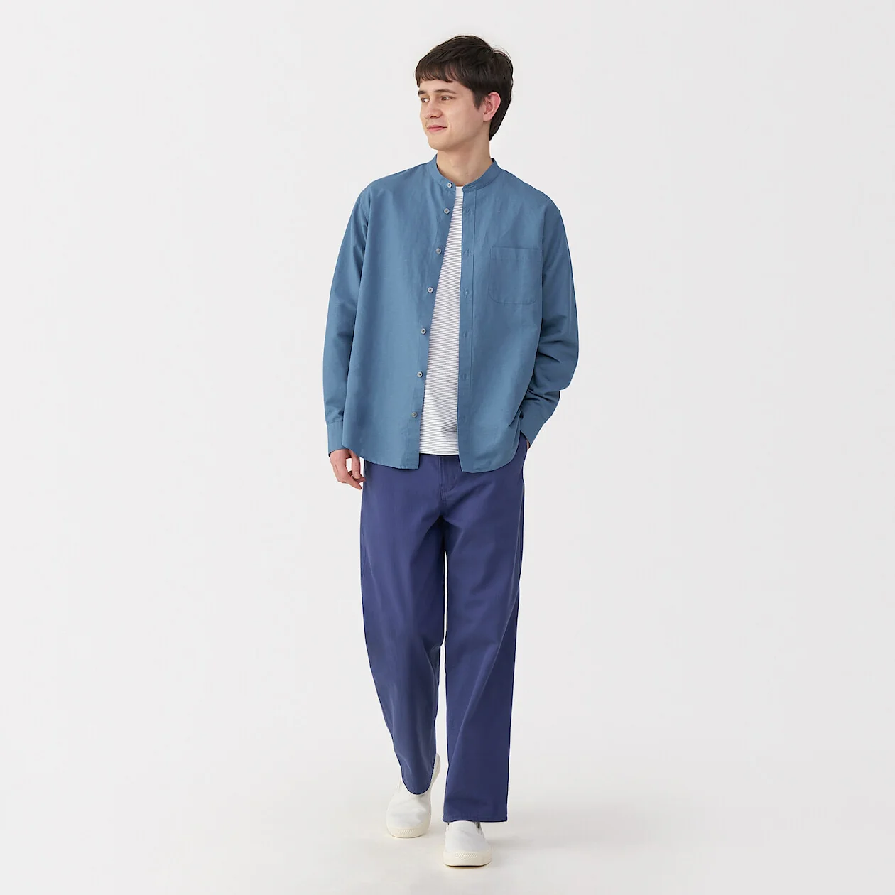 Hemp Cotton Stand Collar Long Sleeve Shirt - Image 2