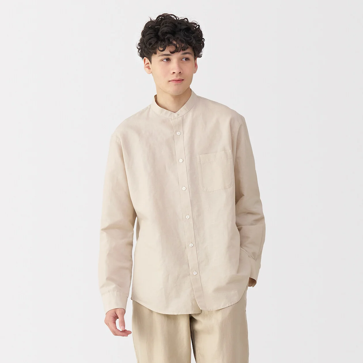Hemp Cotton Stand Collar Long Sleeve Shirt - Image 25
