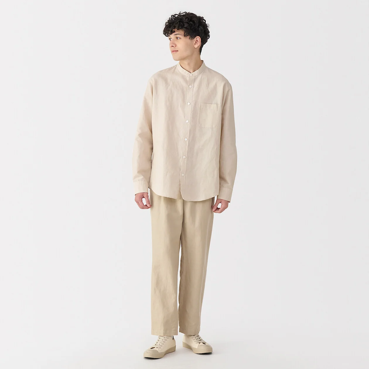 Hemp Cotton Stand Collar Long Sleeve Shirt - Image 26