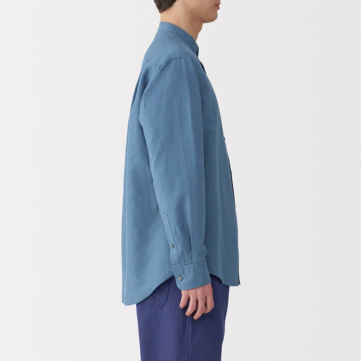 Hemp Cotton Stand Collar Long Sleeve Shirt - Image 3