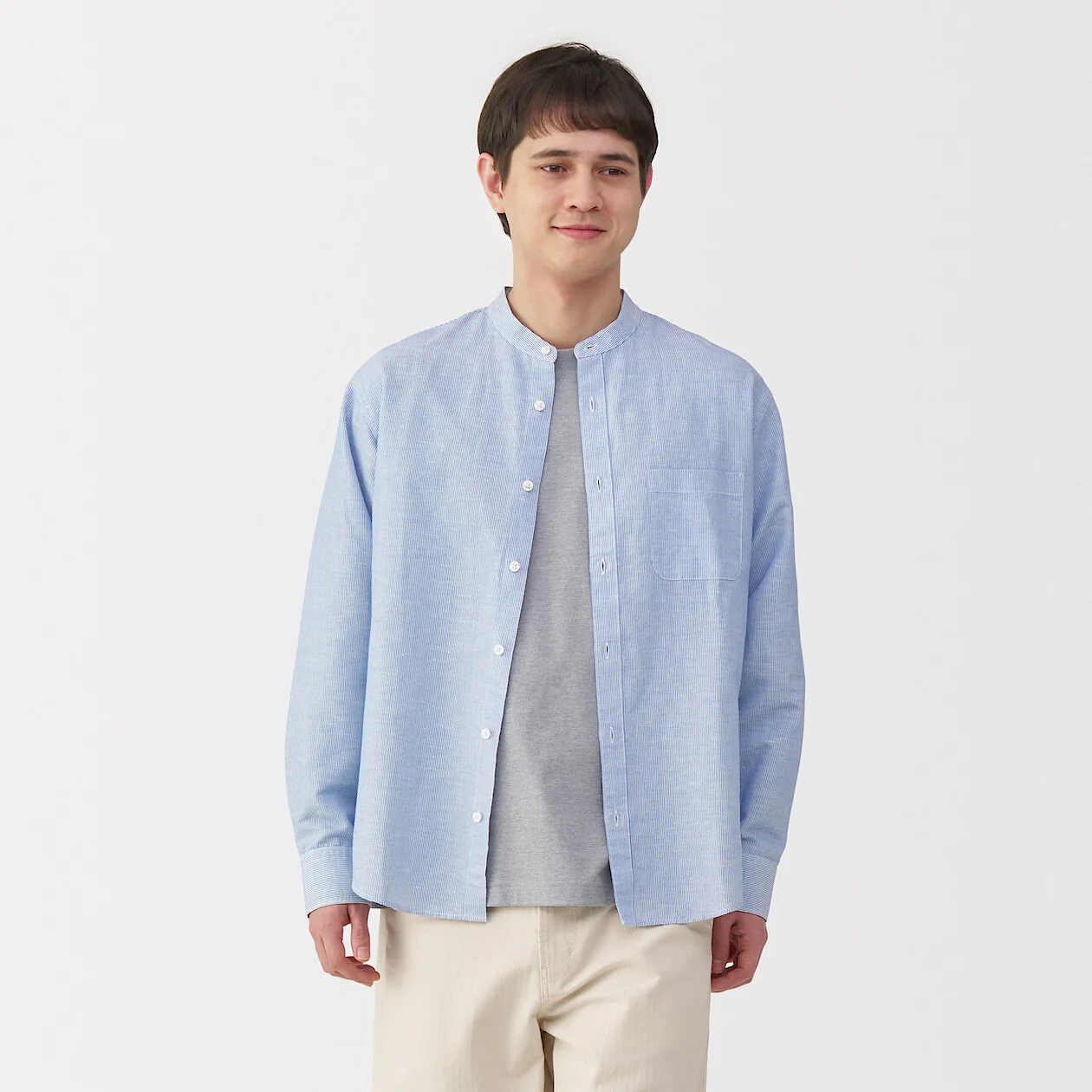 Hemp Cotton Stand Collar Long Sleeve Shirt - Image 41