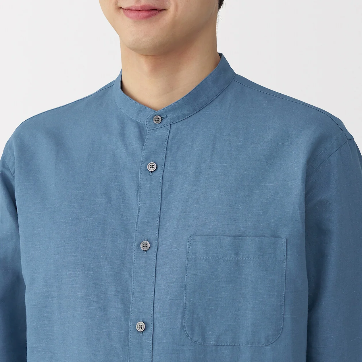 Hemp Cotton Stand Collar Long Sleeve Shirt - Image 5