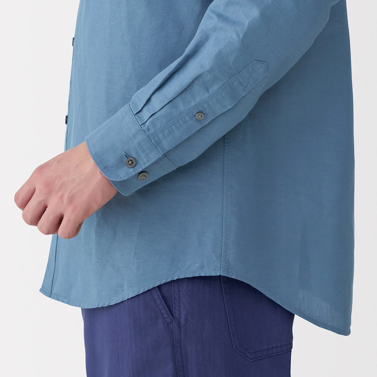 Hemp Cotton Stand Collar Long Sleeve Shirt - Image 6