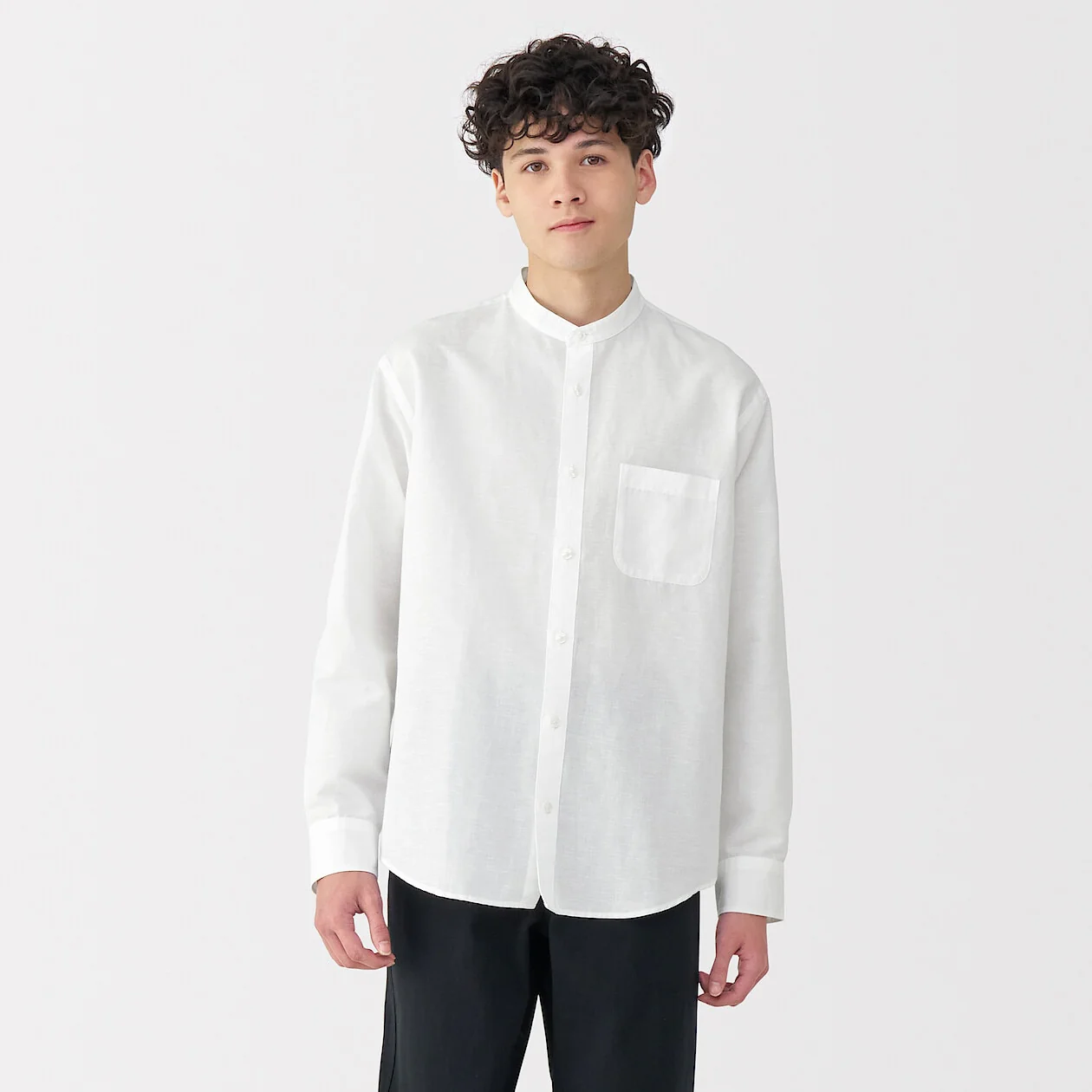 Hemp Cotton Stand Collar Long Sleeve Shirt - Image 9