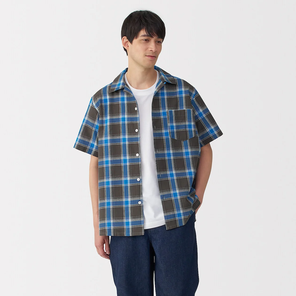 Madras Check Open Collar Short Sleeve Shirt - Image 28