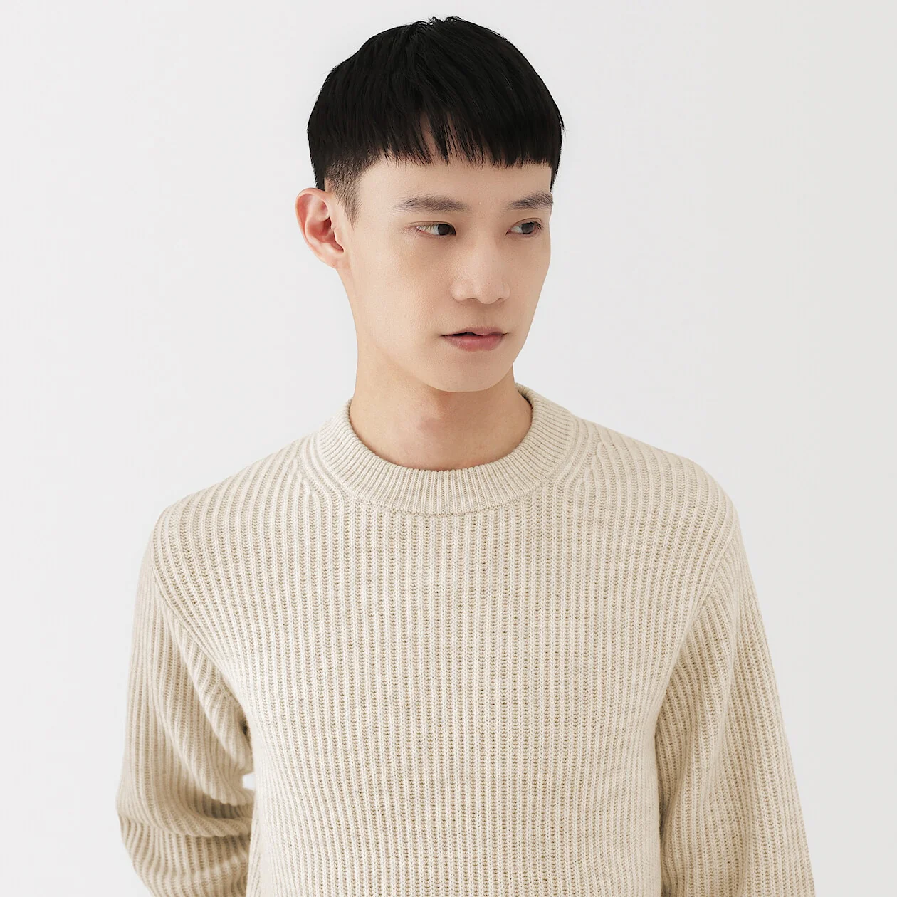 Merino Wool Ribbed Elbow Patch Crewneck Sweater - Image 15