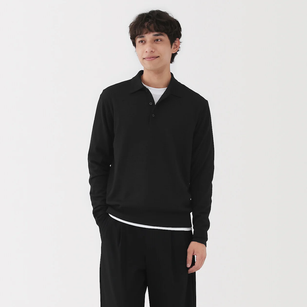 Washable Wool High-Gauge Long Sleeve Polo Shirt - Image 12