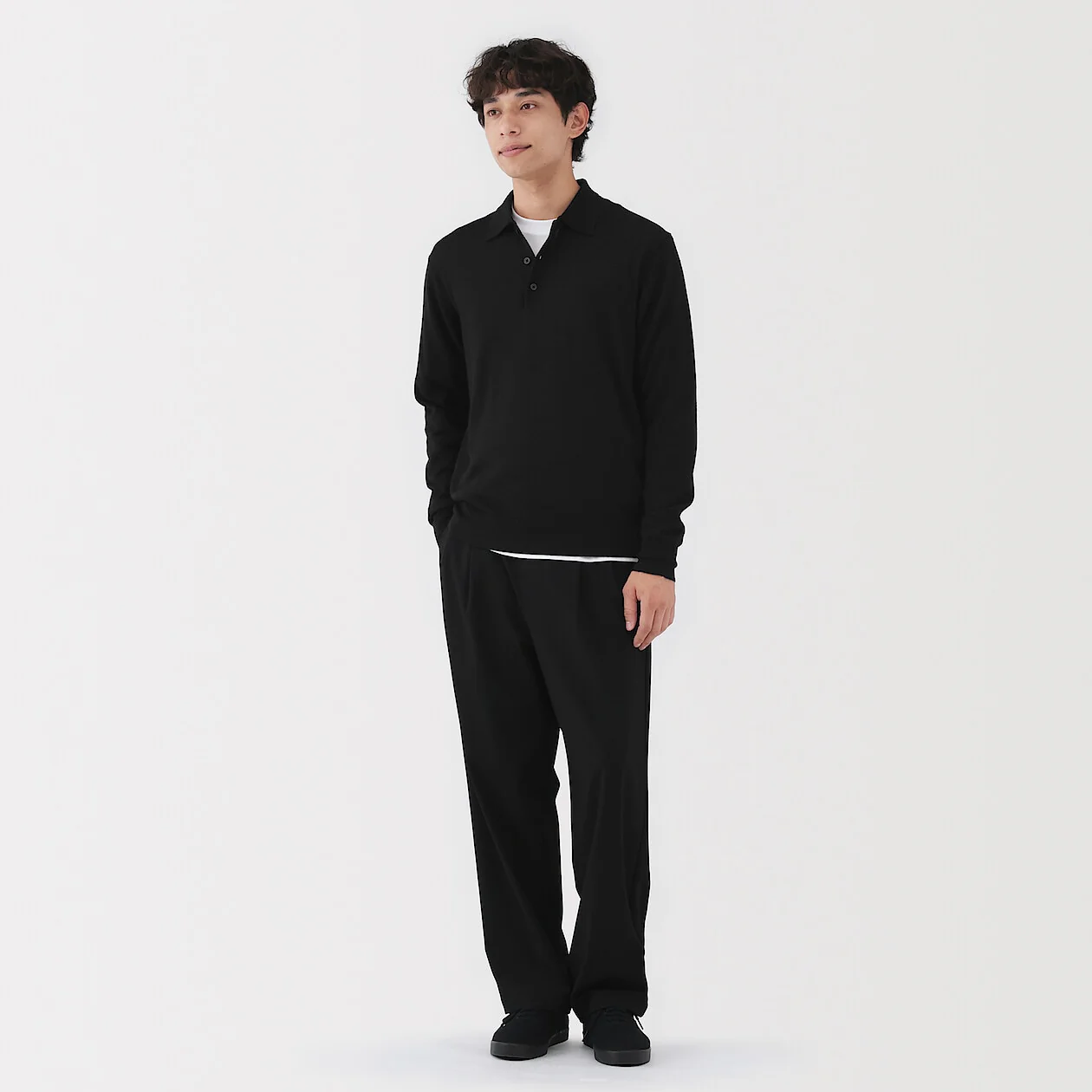 Washable Wool High-Gauge Long Sleeve Polo Shirt - Image 13