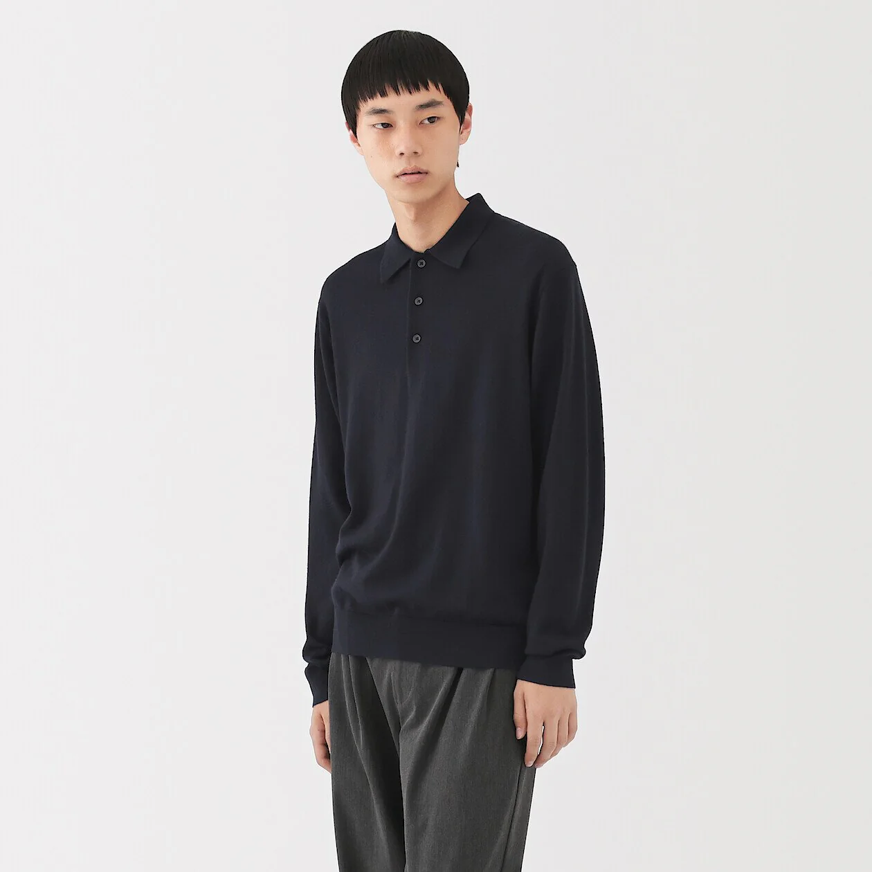 Washable Wool High-Gauge Long Sleeve Polo Shirt - Image 16
