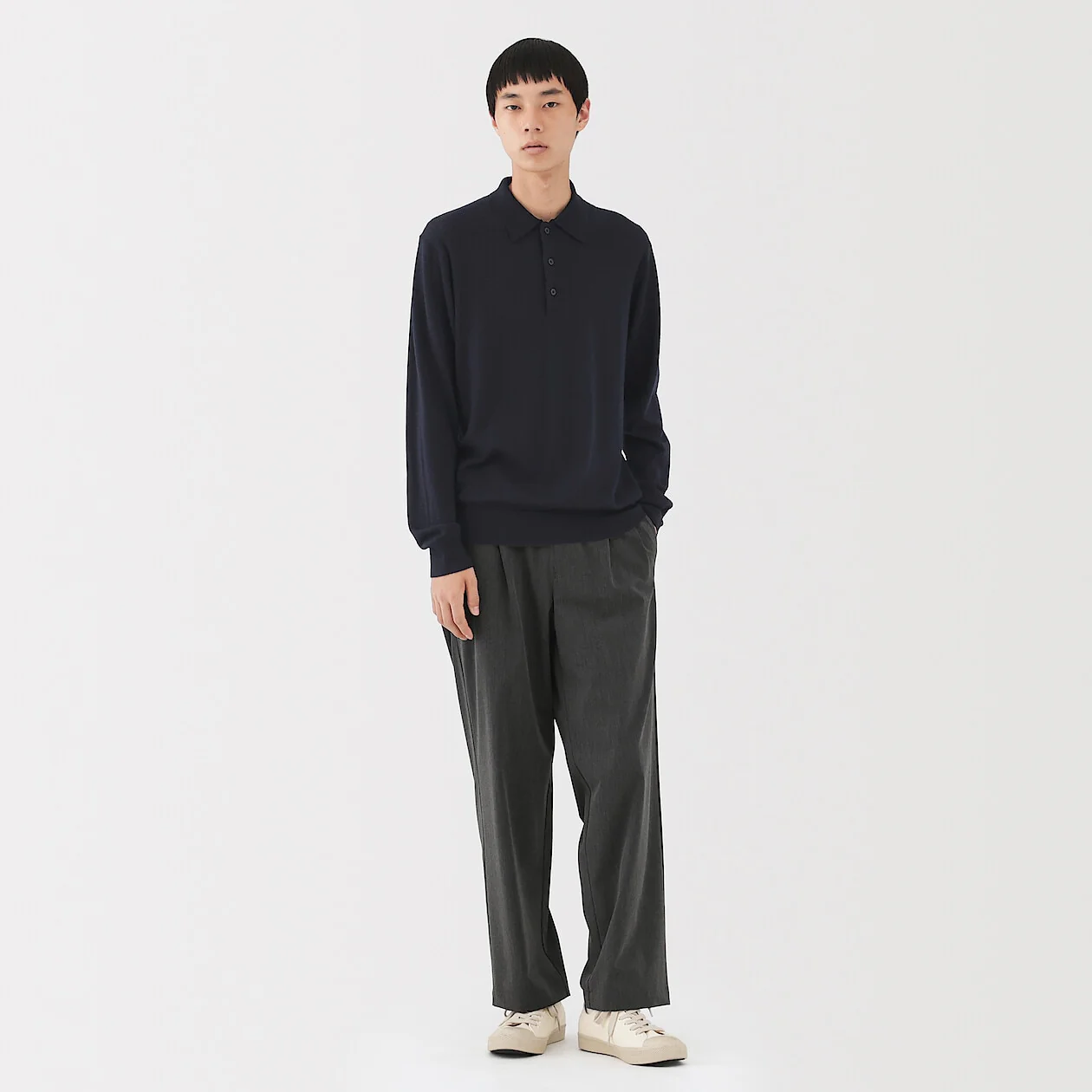 Washable Wool High-Gauge Long Sleeve Polo Shirt - Image 17