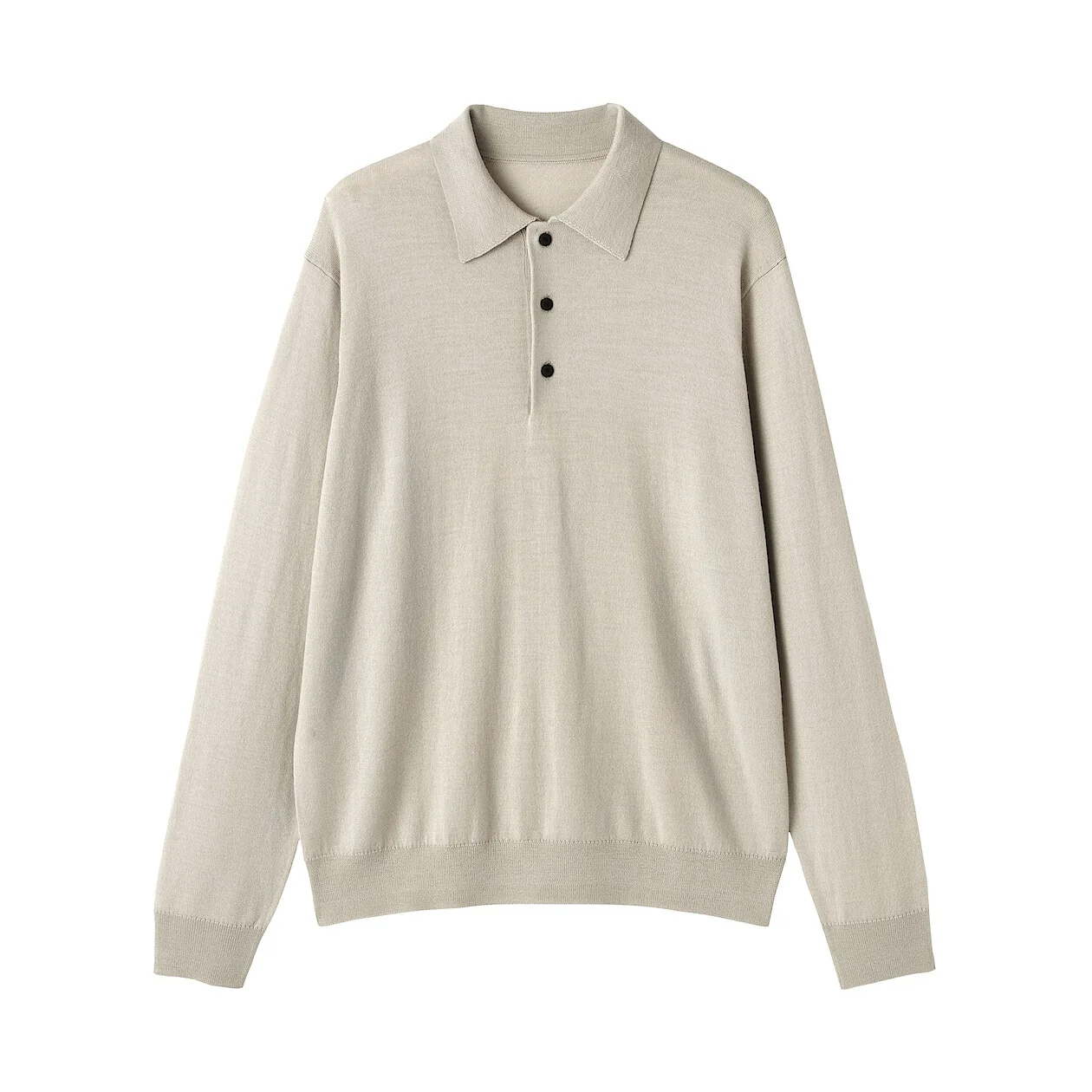 Washable Wool High-Gauge Long Sleeve Polo Shirt - Image 3