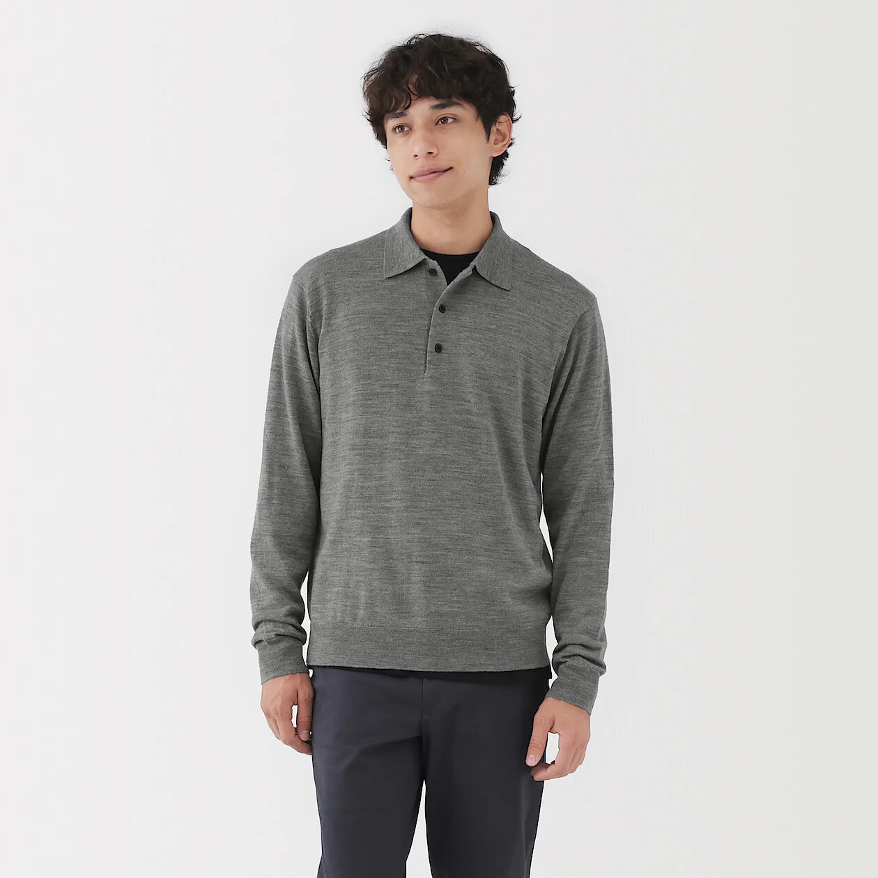 Washable Wool High-Gauge Long Sleeve Polo Shirt - Image 5