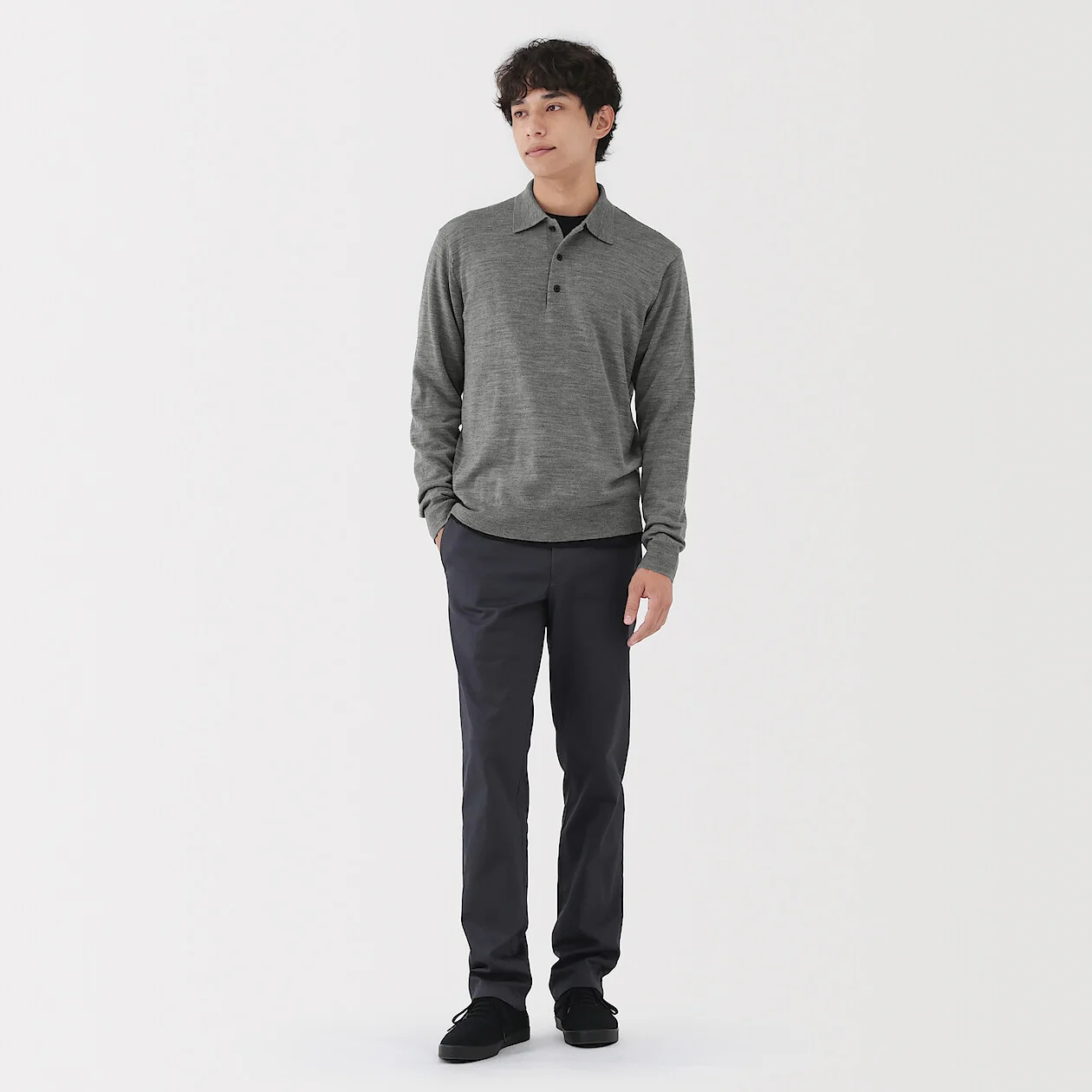 Washable Wool High-Gauge Long Sleeve Polo Shirt - Image 6