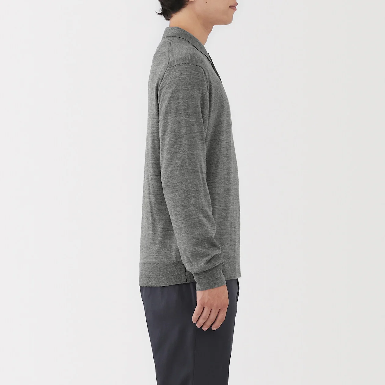 Washable Wool High-Gauge Long Sleeve Polo Shirt - Image 7