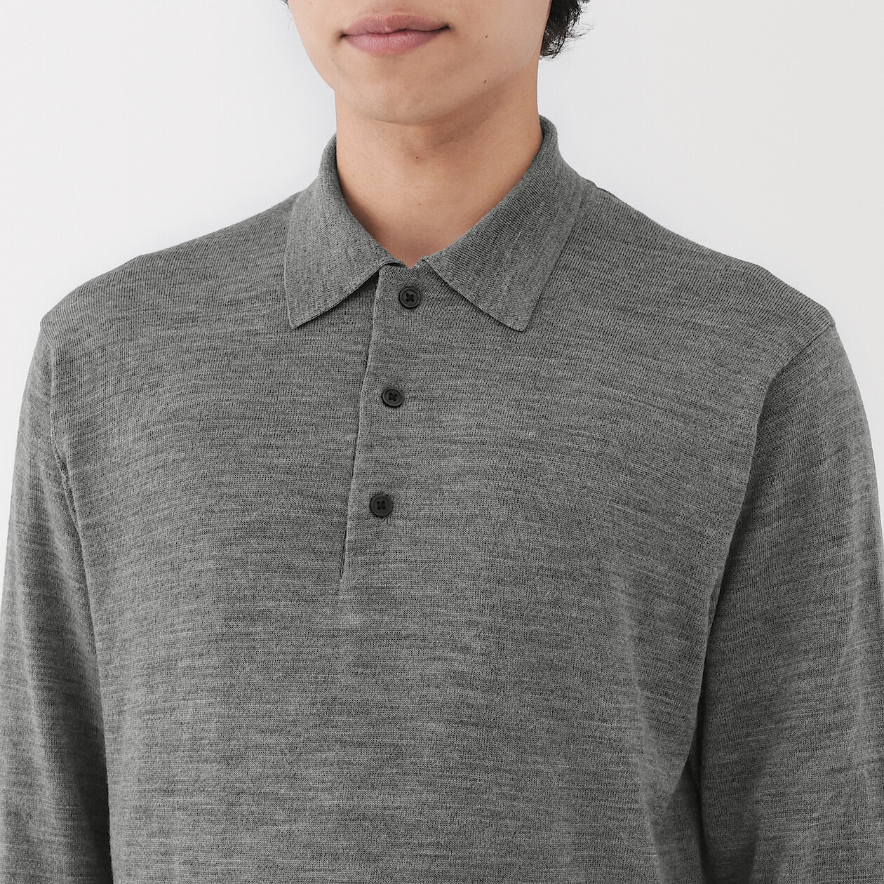 Washable Wool High-Gauge Long Sleeve Polo Shirt - Image 9