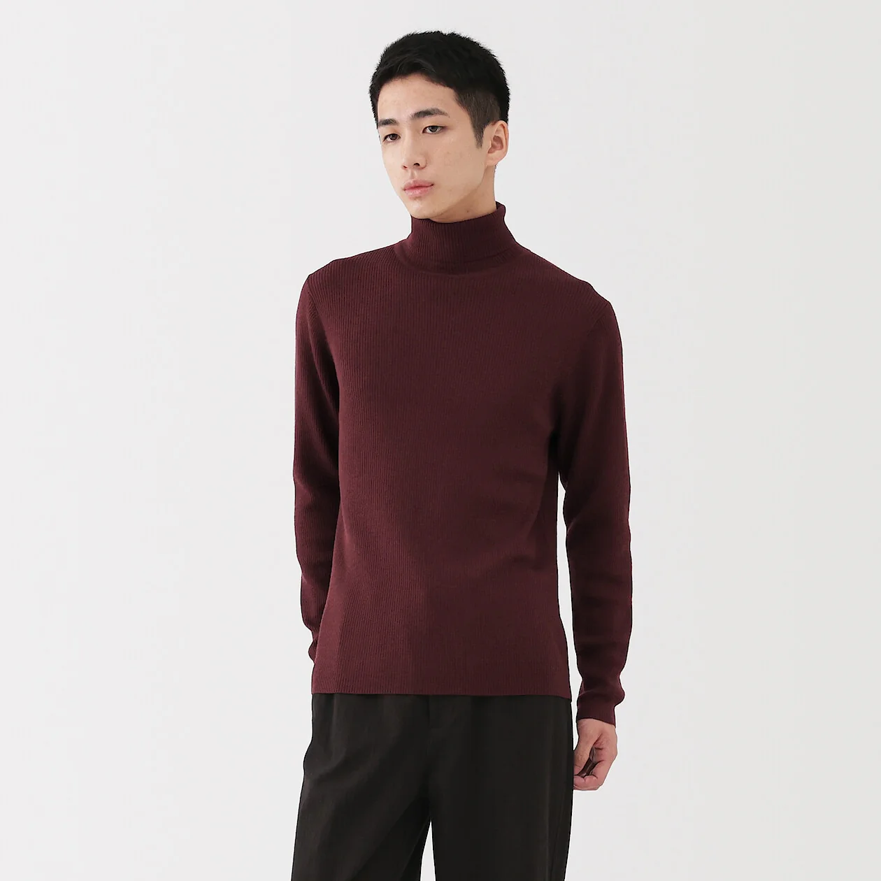 Washable Wool Ribbed Turtleneck Sweater