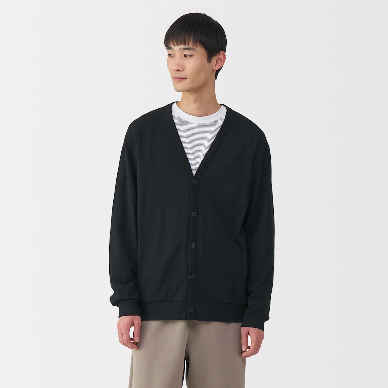 Washed Cotton Jersey V-Neck Cardigan
