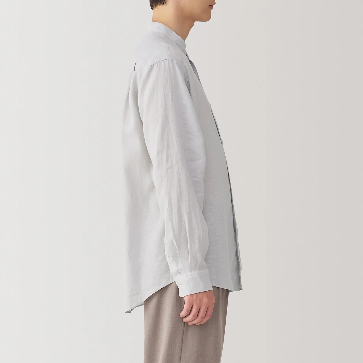 Washed Linen Stand Collar Long Sleeve Shirt - Image 11