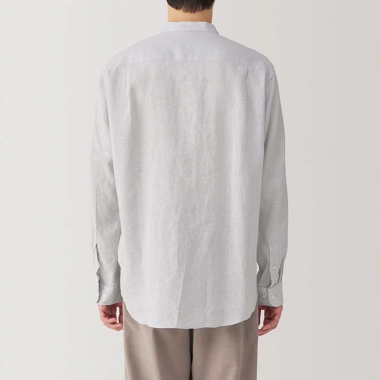Washed Linen Stand Collar Long Sleeve Shirt - Image 12