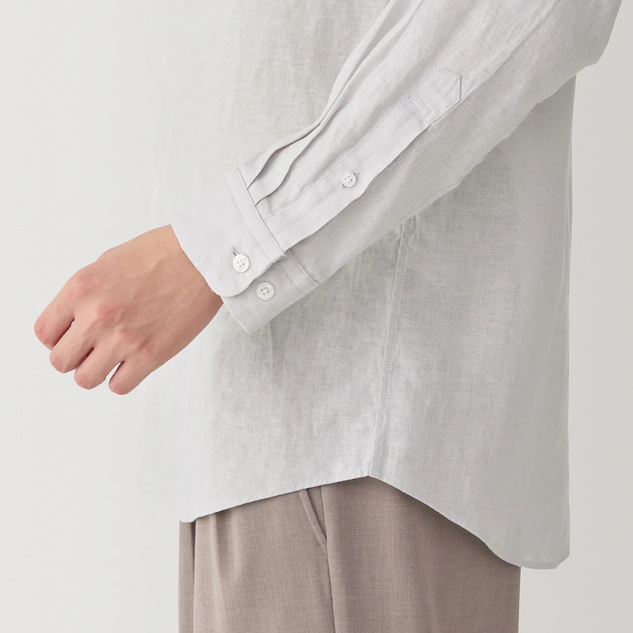 Washed Linen Stand Collar Long Sleeve Shirt - Image 14