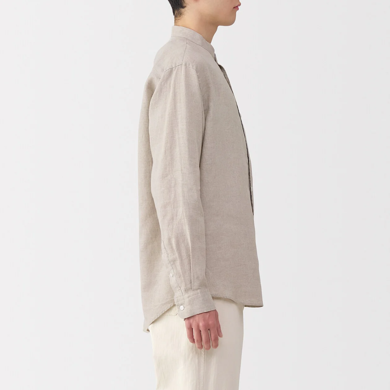 Washed Linen Stand Collar Long Sleeve Shirt - Image 19