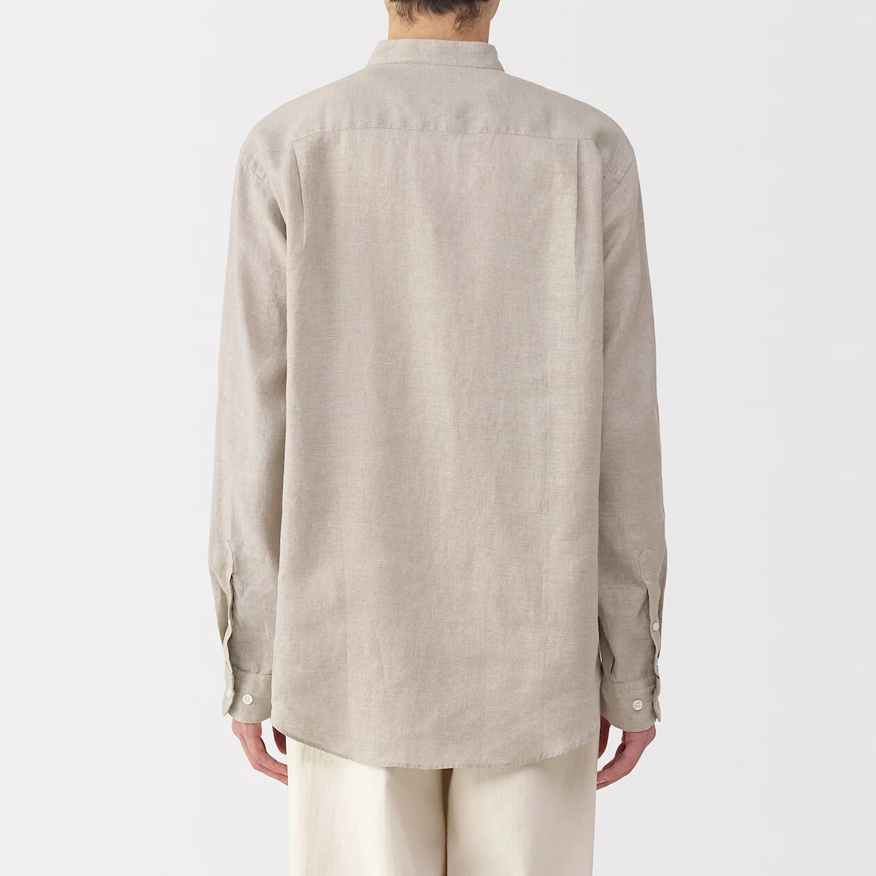 Washed Linen Stand Collar Long Sleeve Shirt - Image 20
