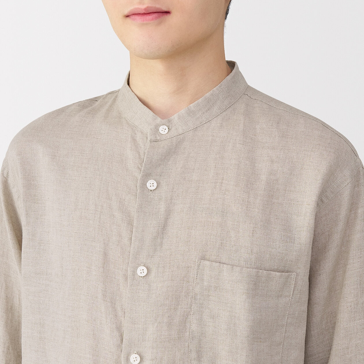 Washed Linen Stand Collar Long Sleeve Shirt - Image 21