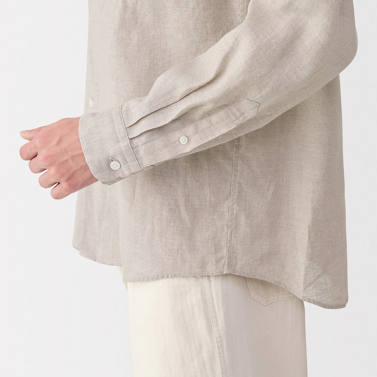 Washed Linen Stand Collar Long Sleeve Shirt - Image 22