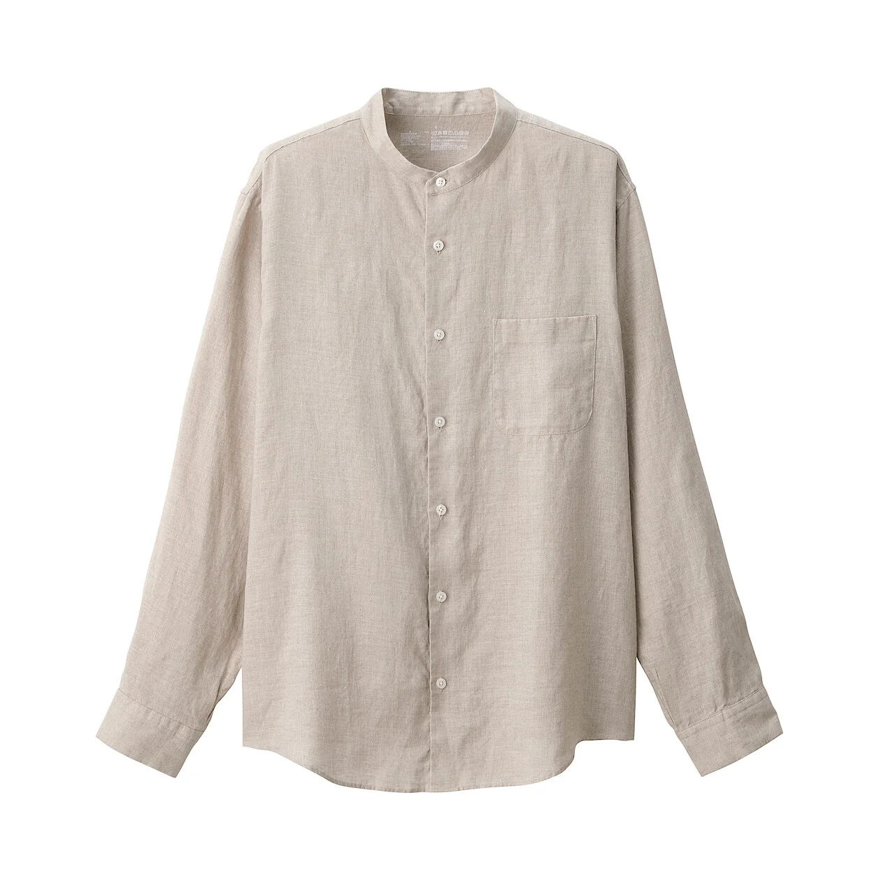 Washed Linen Stand Collar Long Sleeve Shirt - Image 23