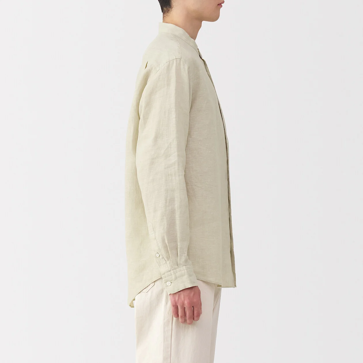 Washed Linen Stand Collar Long Sleeve Shirt - Image 27