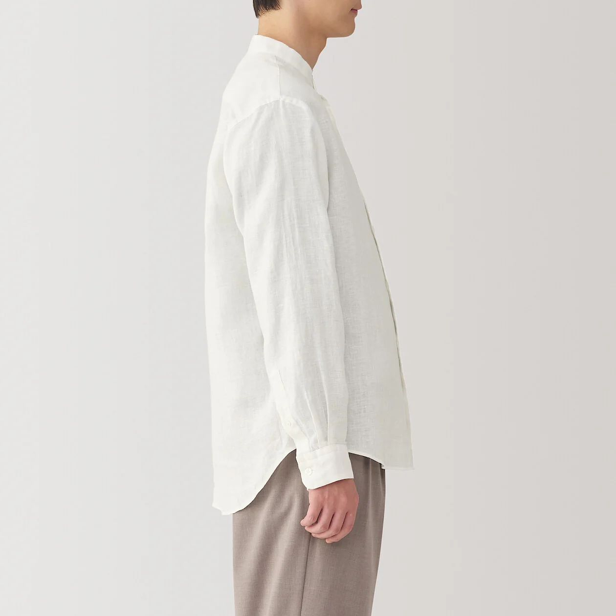 Washed Linen Stand Collar Long Sleeve Shirt - Image 3