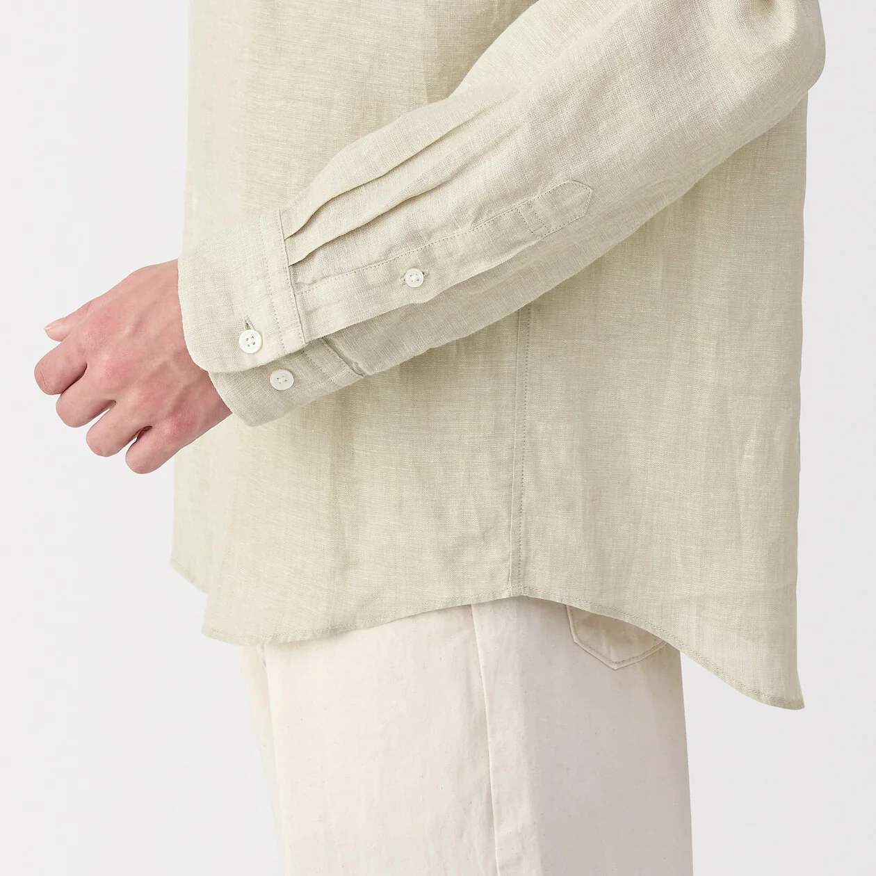 Washed Linen Stand Collar Long Sleeve Shirt - Image 30